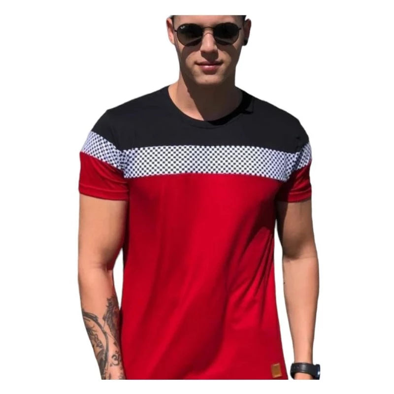 Camisa masculina Longline listrada, camiseta oversized em listra, blusa quadriculada, camiseta