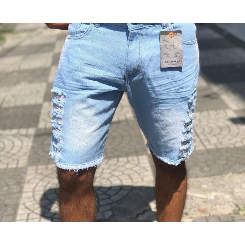 Premium slim ripped men's denim shorts