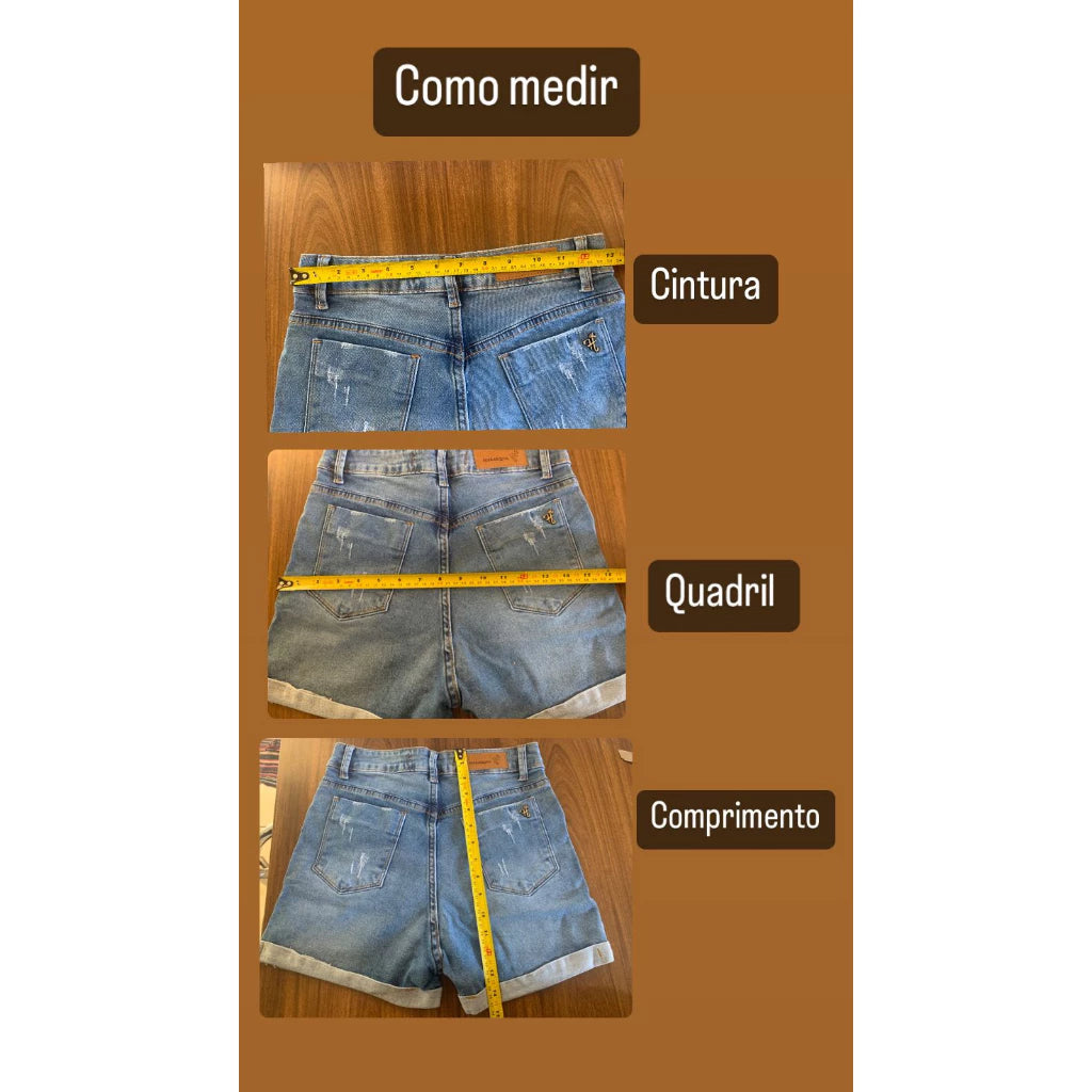 Short Jeans 34 to 46 Mom with Short Belt Empina Bumbum