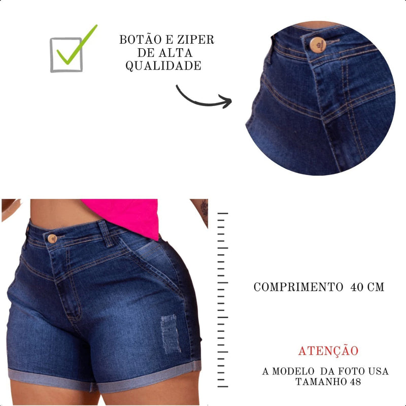 Short Jeans Plus Size Feminino Cintura Alta Levanta Bumbum Com Lycra