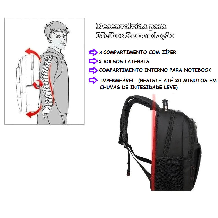 Mochila Grande Masculina Feminina Impermeável Cabo de Aço ou Super Reforçada Universitária Faculdade Escolar Trabalho