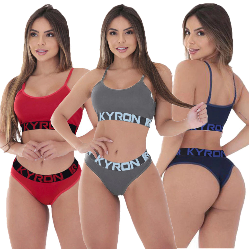 Kit 03 Conjuntos Femininos Kyron Underwear Top Calcinha com Tecido