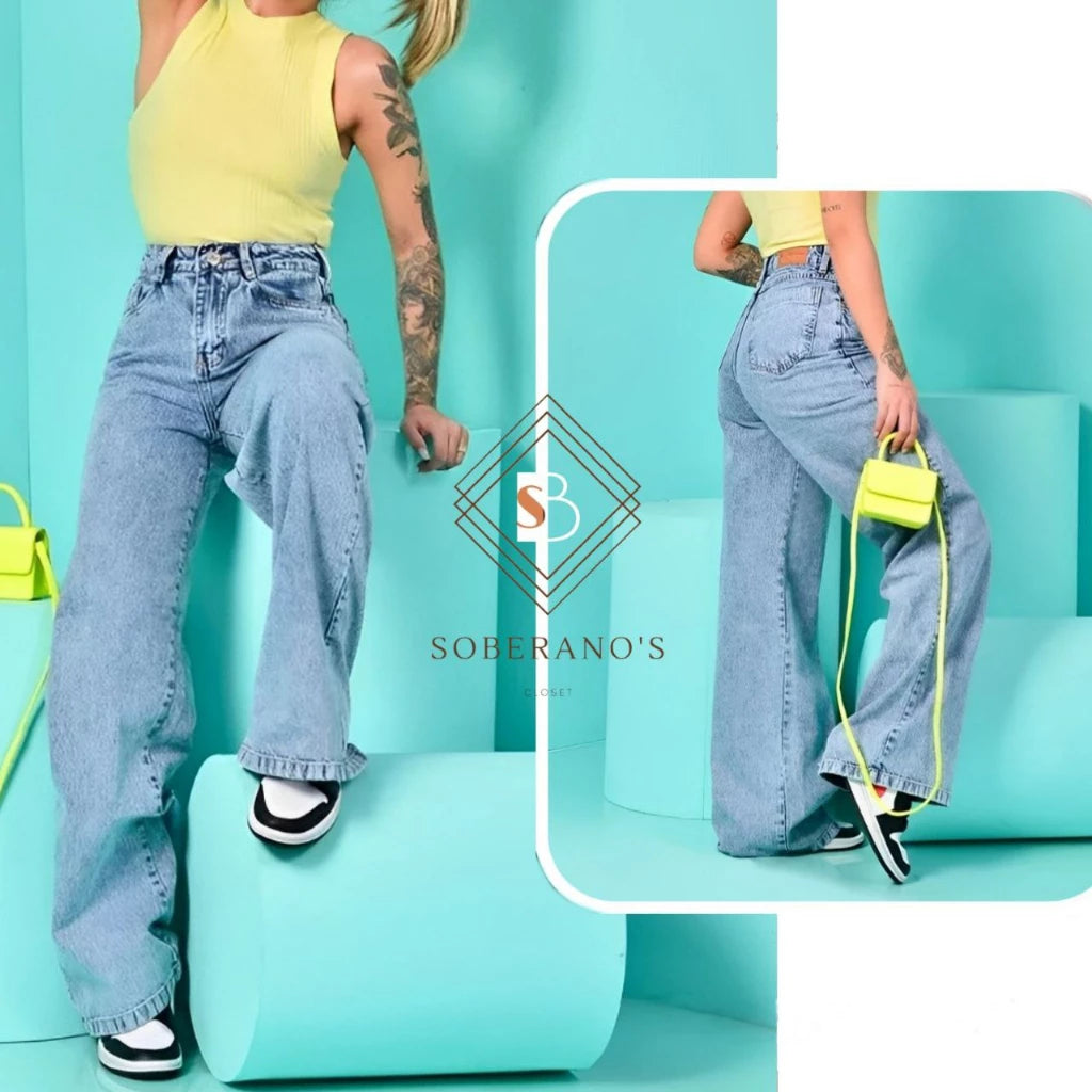 Women's Wide Leg Pantalone High Waist Fabric Jeans