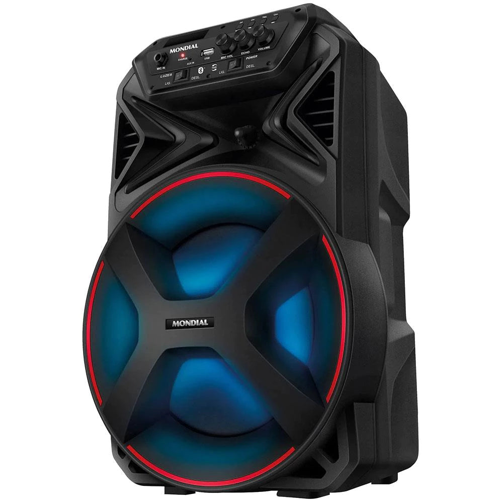 Caixa De Som Amplificada Mondial Portátil Bivolt Com Bluetooth USB e Rádio FM CM-250 Potência 250W Display Digital Preto