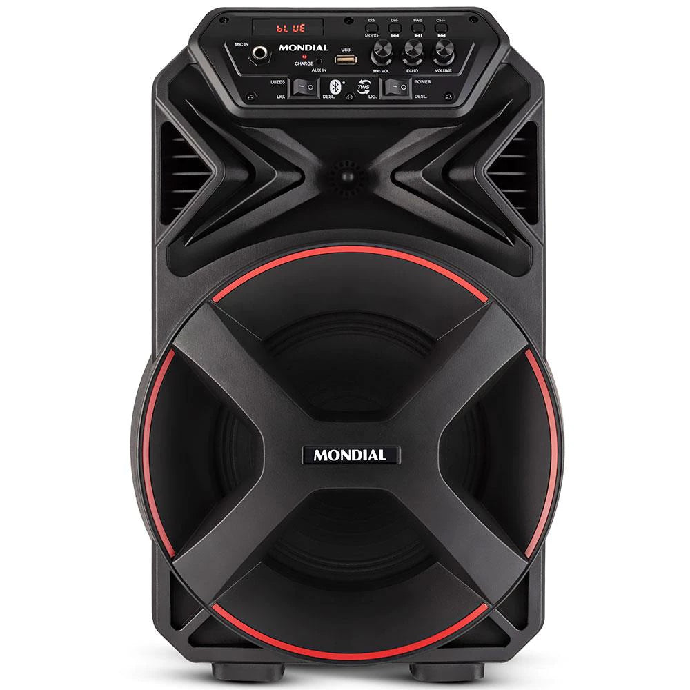 Caixa De Som Amplificada Mondial Portátil Bivolt Com Bluetooth USB e Rádio FM CM-250 Potência 250W Display Digital Preto