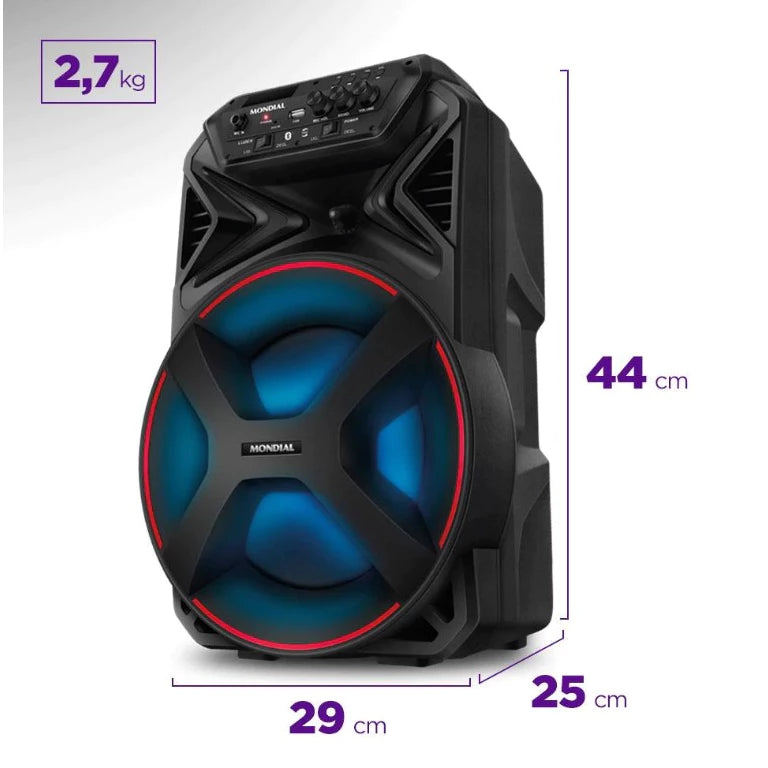 Caixa De Som Amplificada Mondial Portátil Bivolt Com Bluetooth USB e Rádio FM CM-250 Potência 250W Display Digital Preto