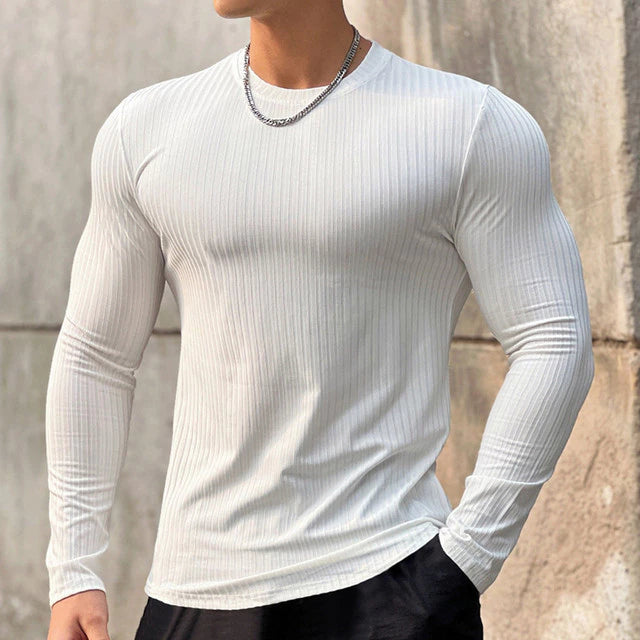 Men's White Social Slim Shirt Cacharrel Exclusive Ribbed Long Sleeve Shirt