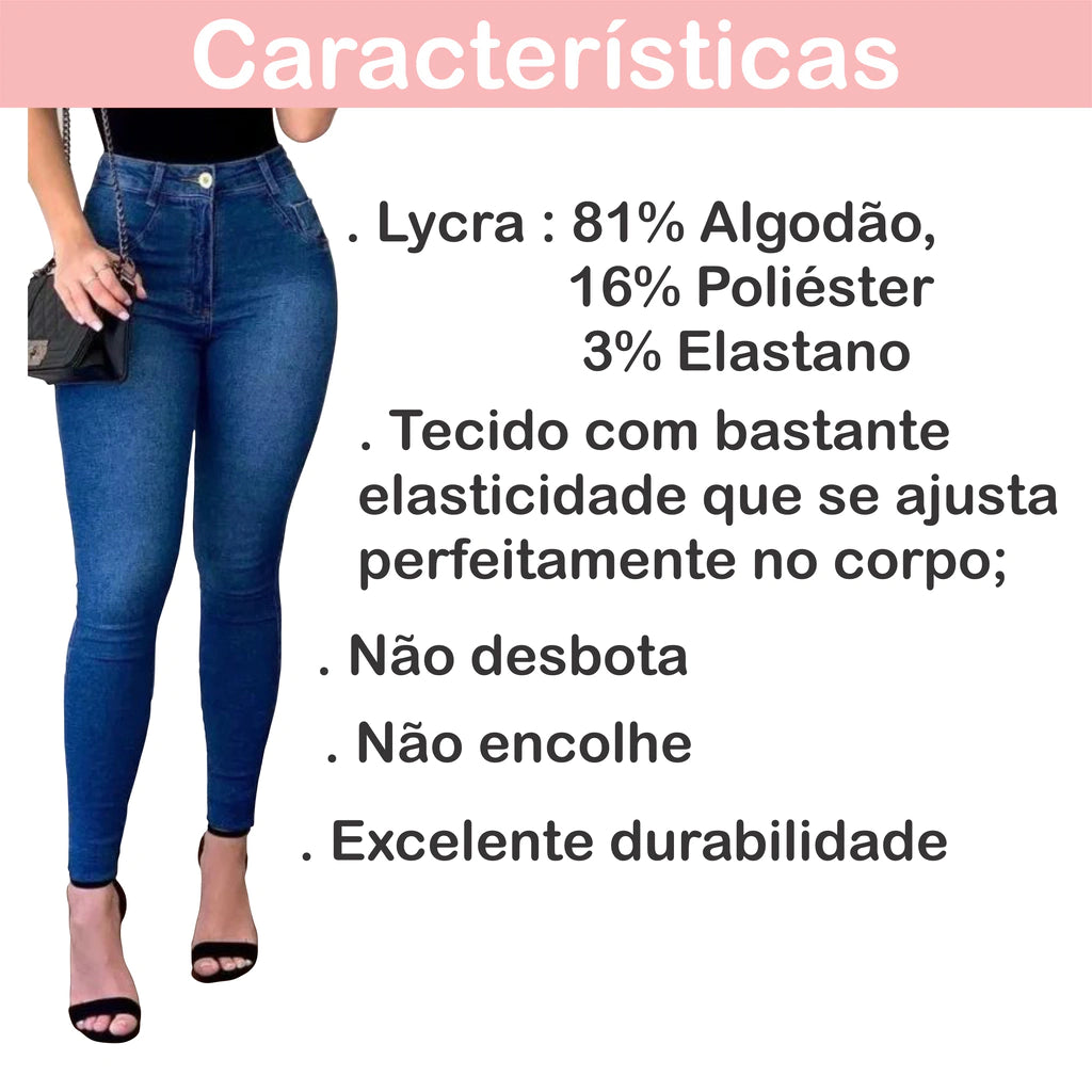 Calça Jeans Feminina Com Elastano Efeito Levanta Bumbum Skinny Cintura Alta