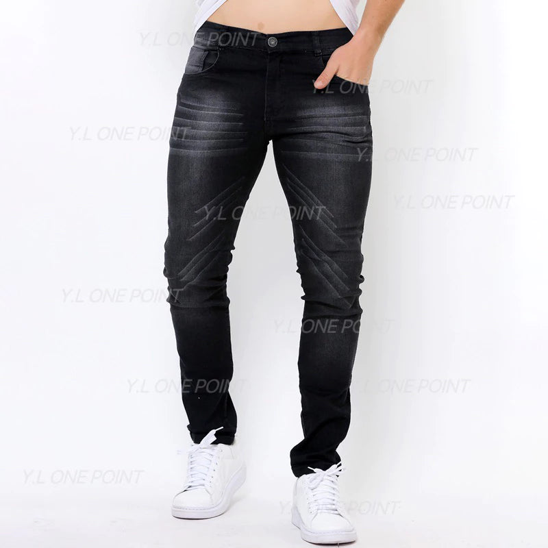 Calça jeans cinza lavada manchada slim TOP