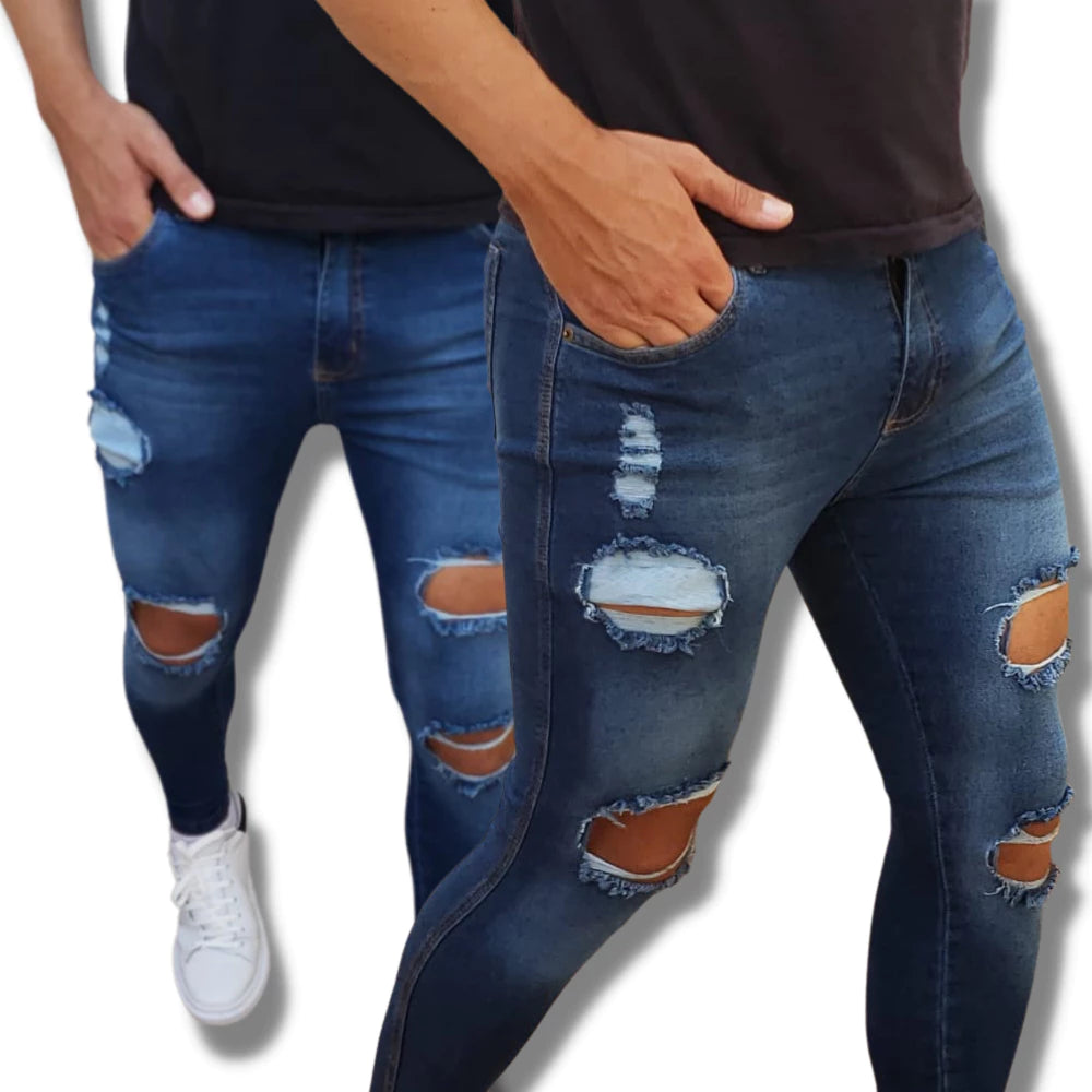 Calça Jeans Rasgada Destroyed Skinny Elastano  Masculina Premium