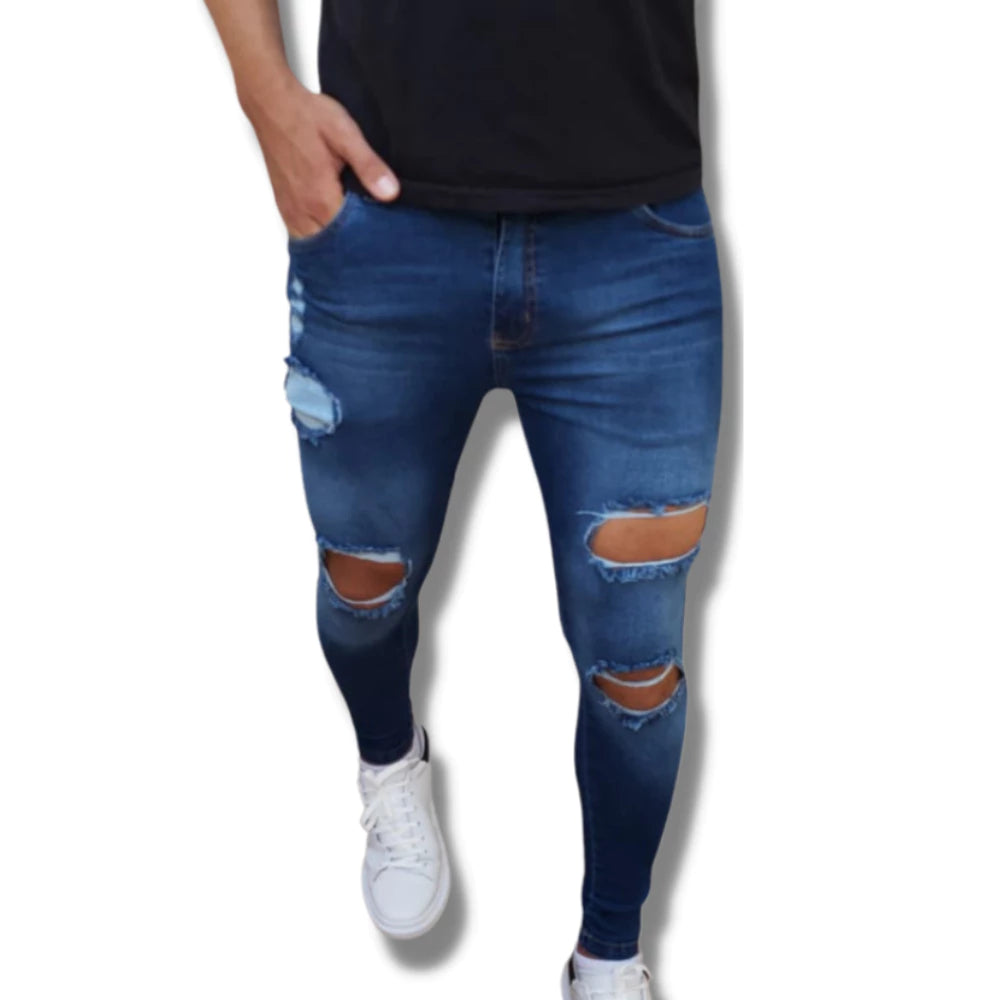 Calça Jeans Rasgada Destroyed Skinny Elastano  Masculina Premium