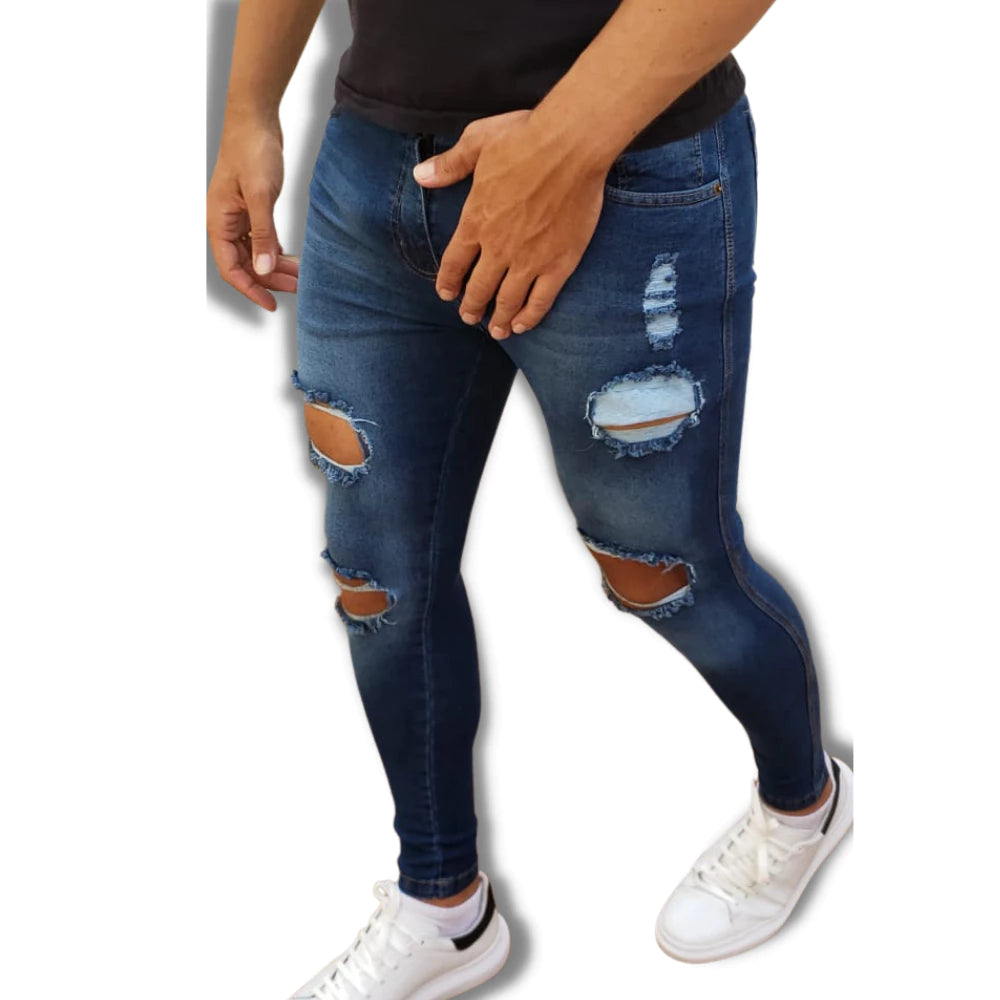 Calça Jeans Rasgada Destroyed Skinny Elastano  Masculina Premium