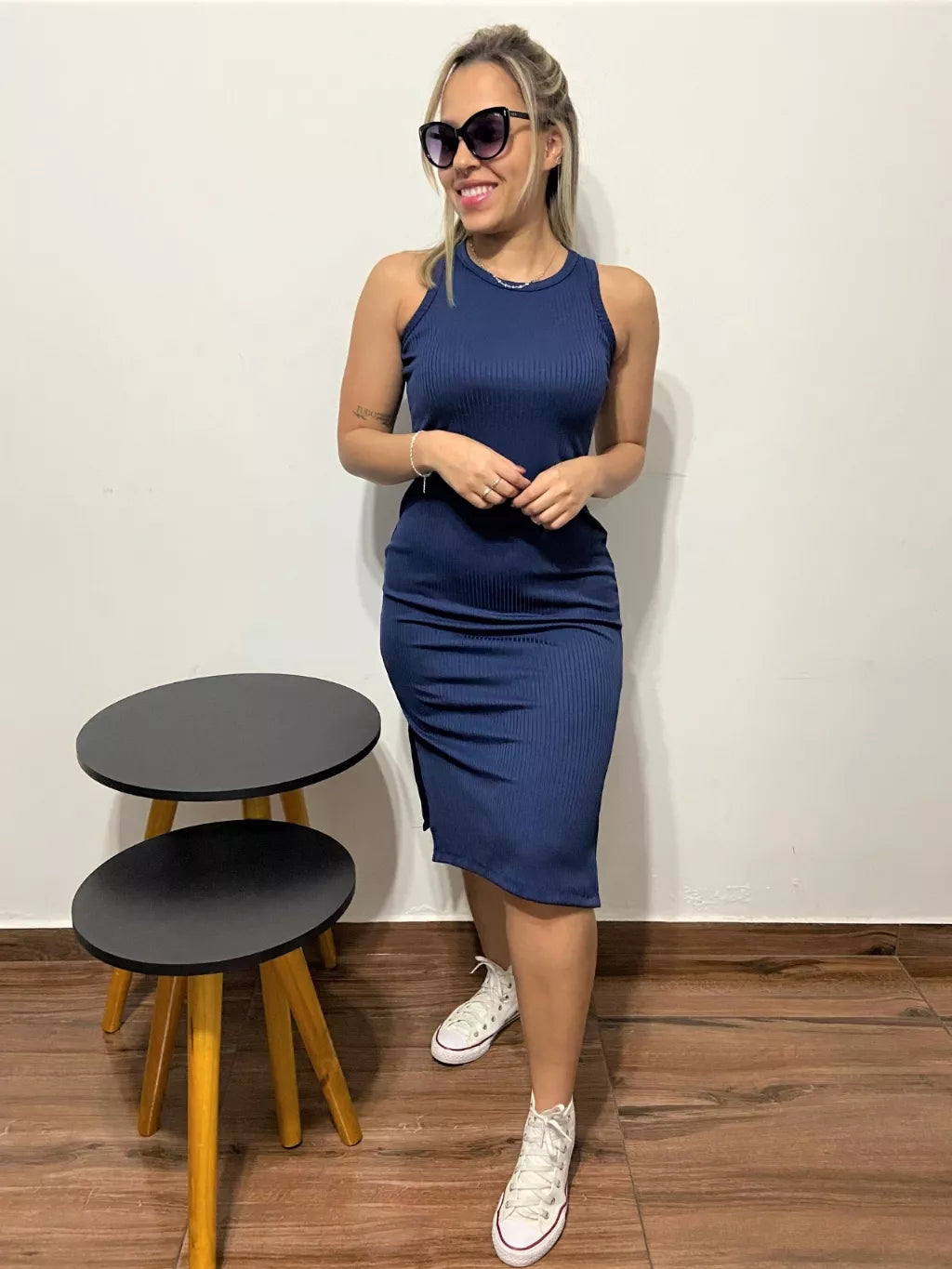 Vestido MIDI Regata com Fenda Lateral Canelado Feminino do P ao GG