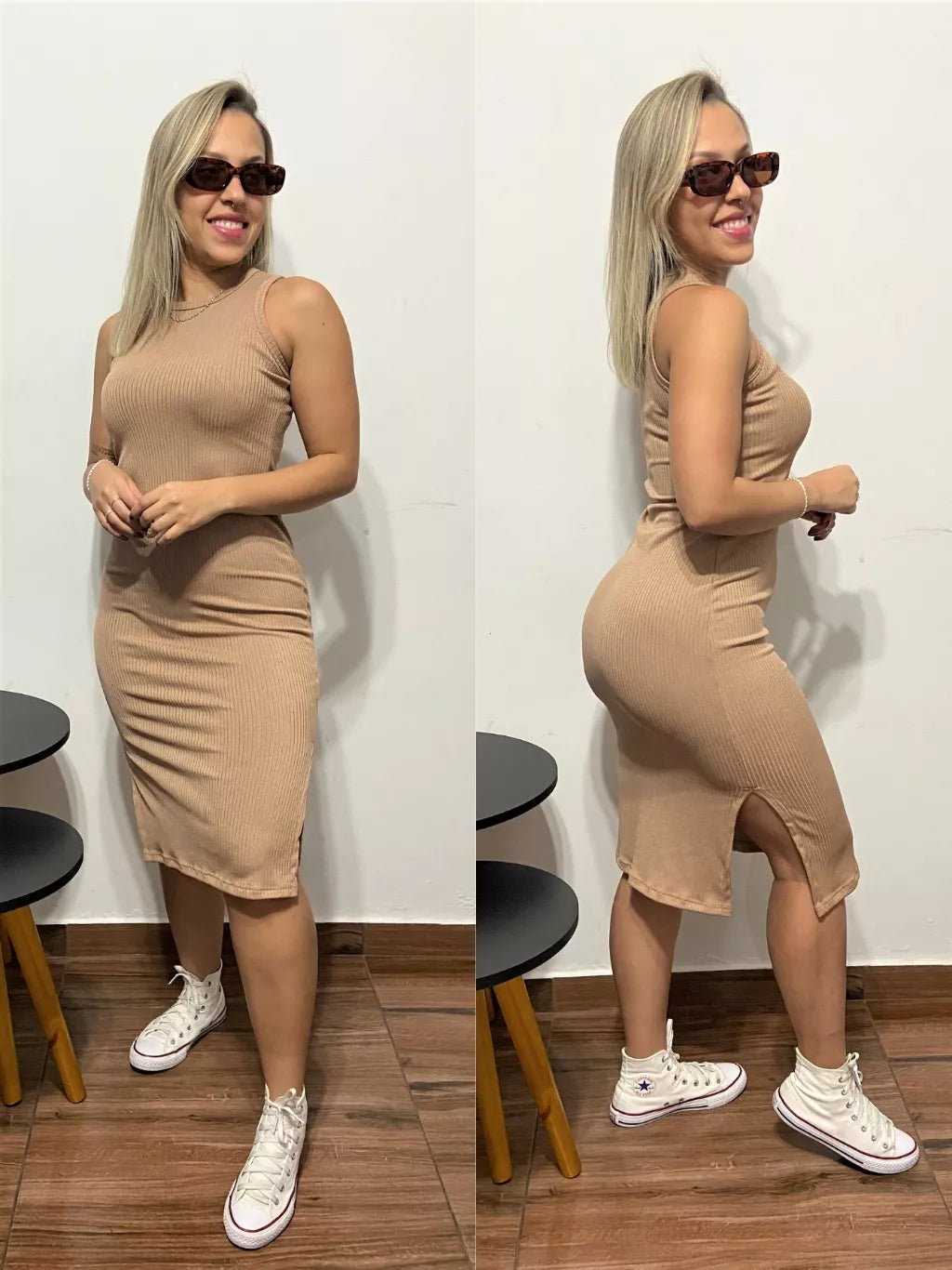 Vestido MIDI Regata com Fenda Lateral Canelado Feminino do P ao GG