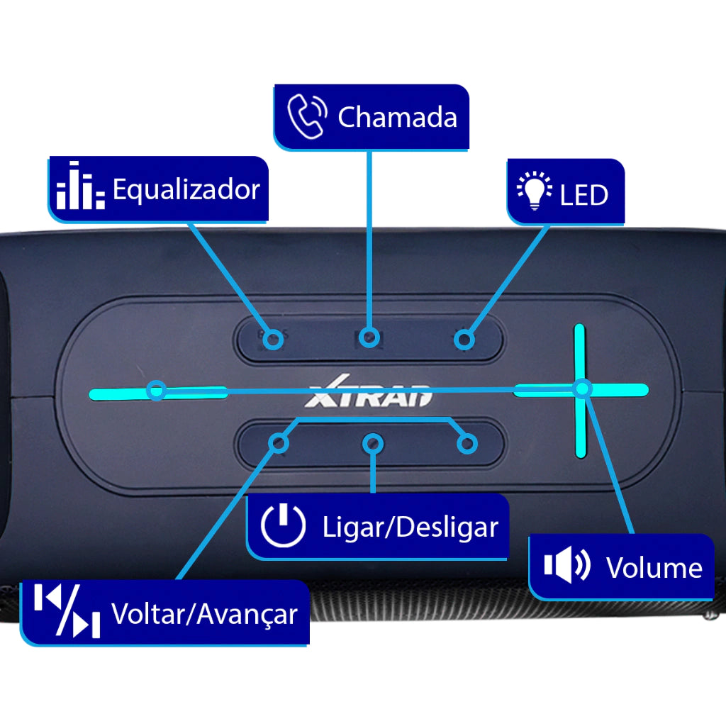 Caixa de Som Bluetooth RGB Potente Portátil resistente a água Xtrad XDG-322