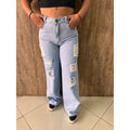 Calça Jeans Cargo Feminina Wide Leg Pantalona Blogueirinha