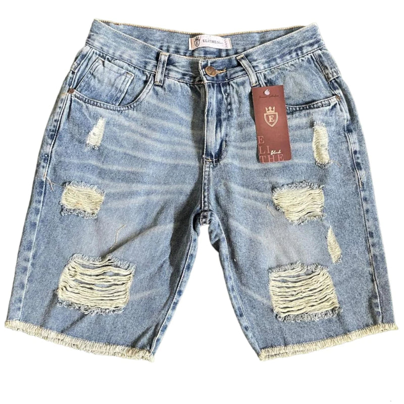 Bermudas masculina jeans rasgado estilo destroied slim fit