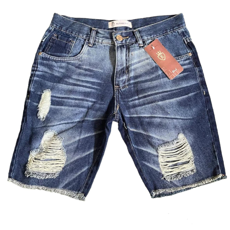 Bermudas masculina jeans rasgado estilo destroied slim fit