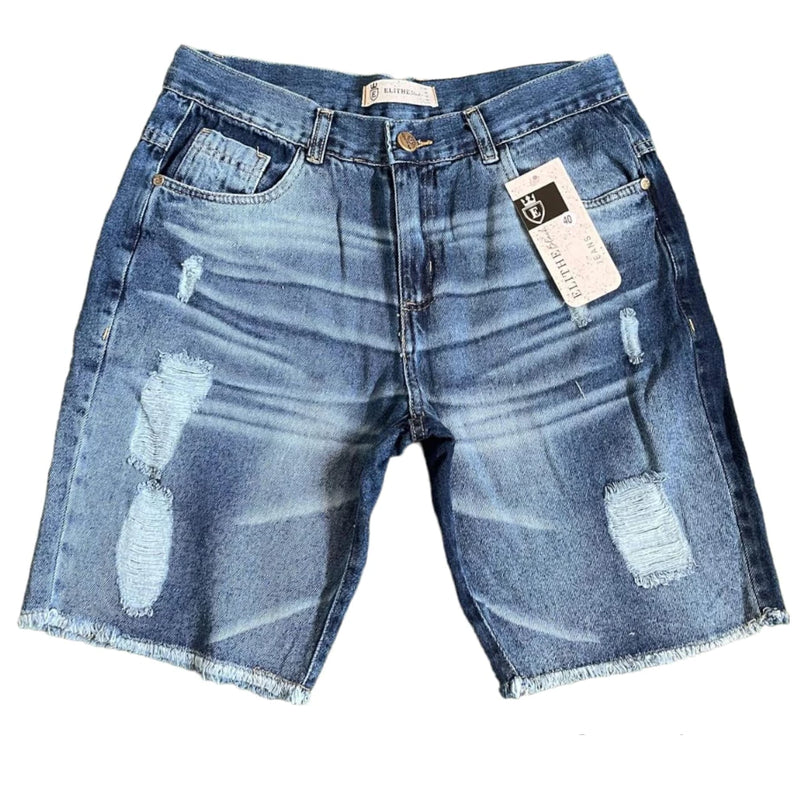 Bermudas masculina jeans rasgado estilo destroied slim fit