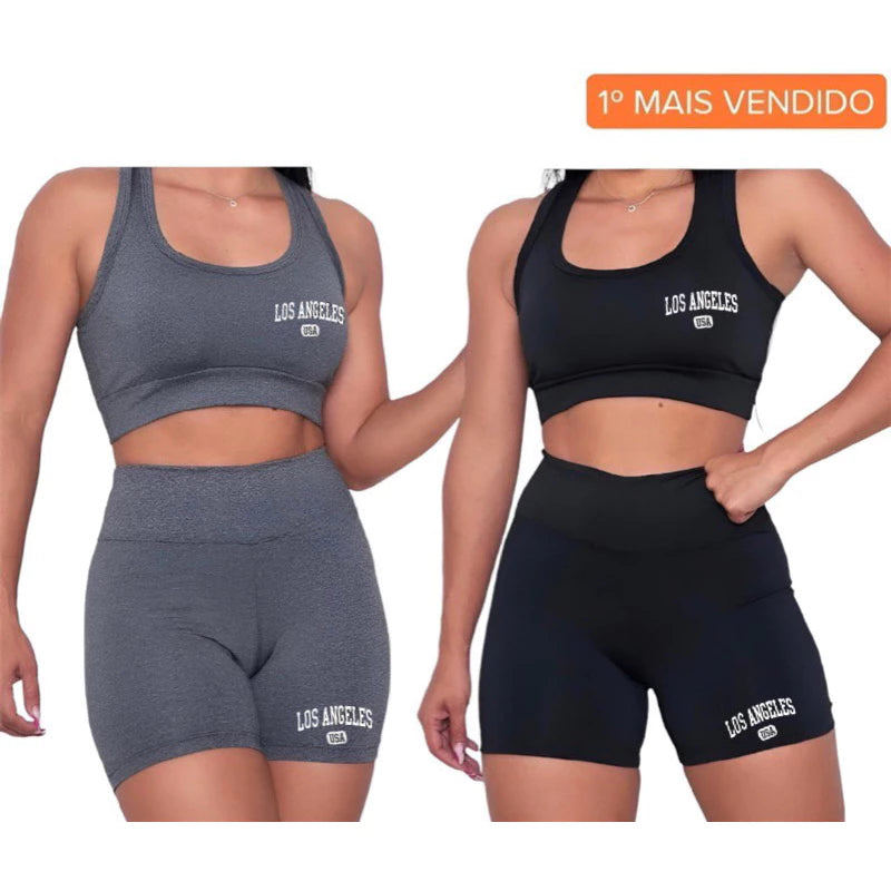 kit Top e Shorts feminino curto suplex