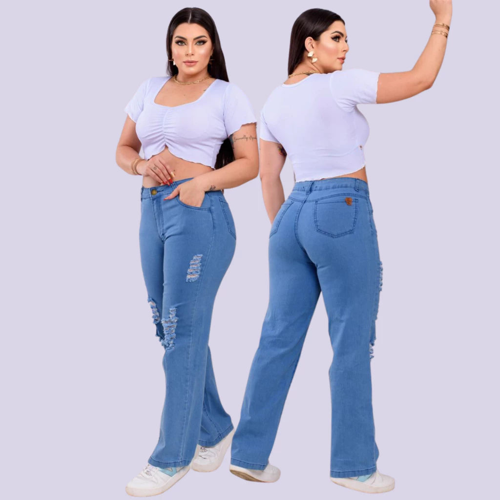 Wild Leg Jeans for Women High Waist Lycra Pantalone