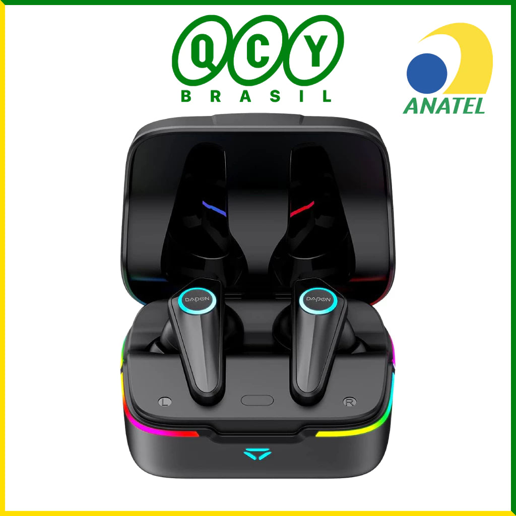 Fone de ouvido Qcy Dapon R11 Bluetooth 5.1 Gamer RGB - Preto