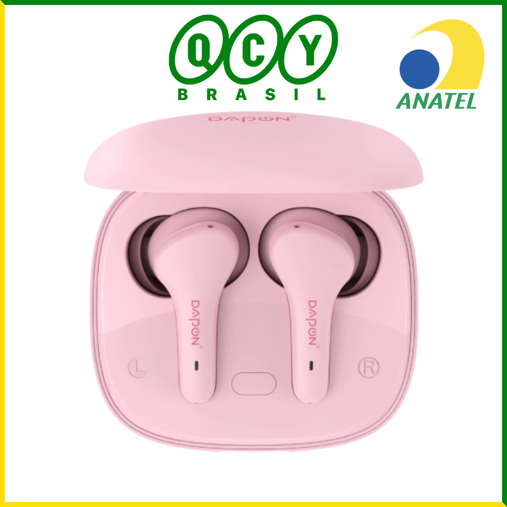 Fone De Ouvido QCY Dapon T11 Compact -  Bluetooth 5.1 Modo Game - Rosa, Preto e Branco