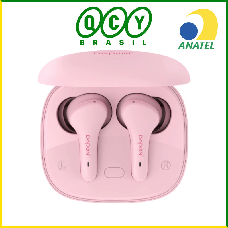 Fone De Ouvido QCY Dapon T11 Compact -  Bluetooth 5.1 Modo Game - Rosa, Preto e Branco