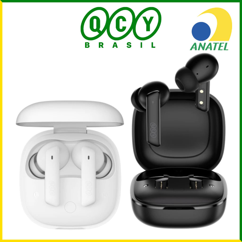 Fone de Ouvido QCY HT05 MeloBuds Bluetooth 5.2, Cancelamento de Ruído Ativo ANC - Preto e Branco