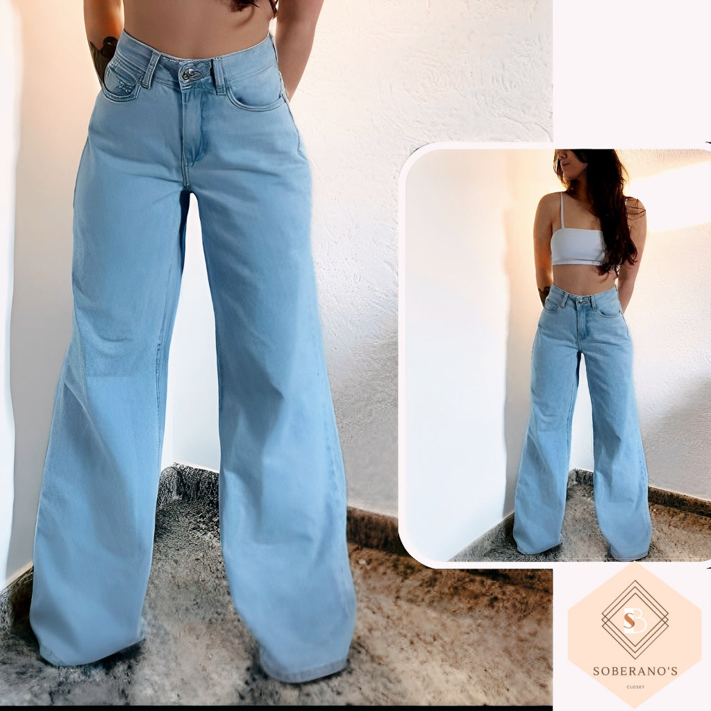 Women's Wide Leg Pantalone High Waist Fabric Jeans