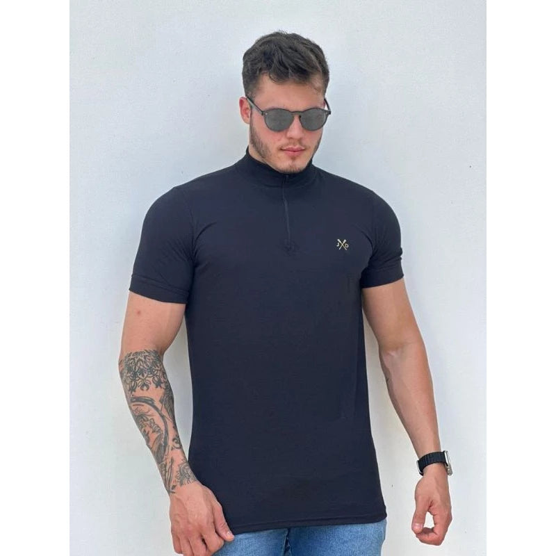 Camisa gola alta masculina, camisa com zíper, camiseta gola alta masculino longline