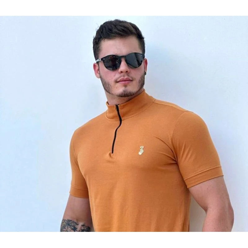 Camisa gola alta masculina, camisa com zíper, camiseta gola alta masculino longline