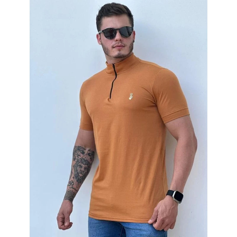 Camisa gola alta masculina, camisa com zíper, camiseta gola alta masculino longline