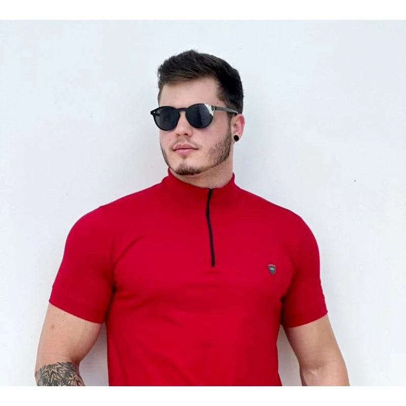 Camisa gola alta masculina, camisa com zíper, camiseta gola alta masculino longline