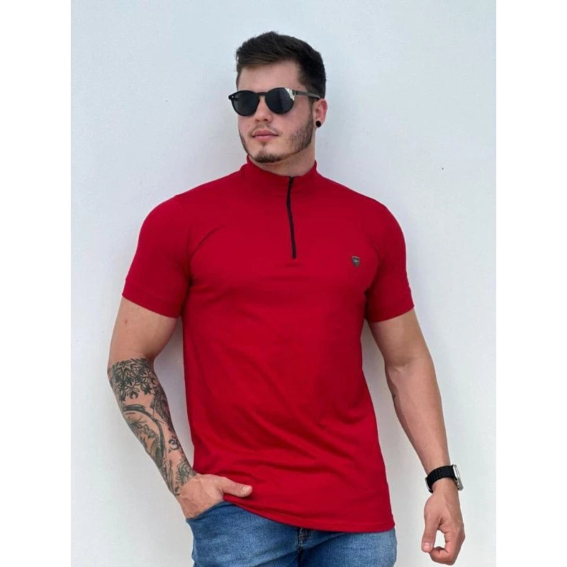 Camisa gola alta masculina, camisa com zíper, camiseta gola alta masculino longline