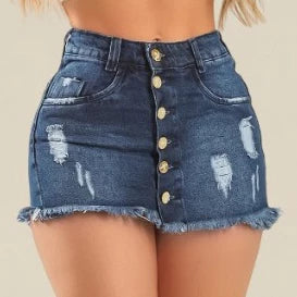 Short Saia Feminino Jeans Versátil Cintura Cos Alta