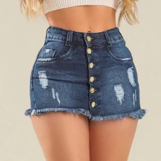 Short Saia Feminino Jeans Versátil Cintura Cos Alta