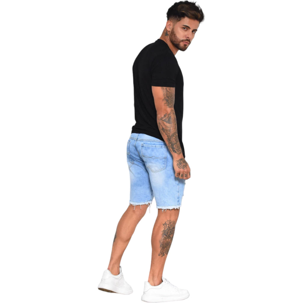 Bermuda Jeans Destroyed Rasgada Masculina Verão