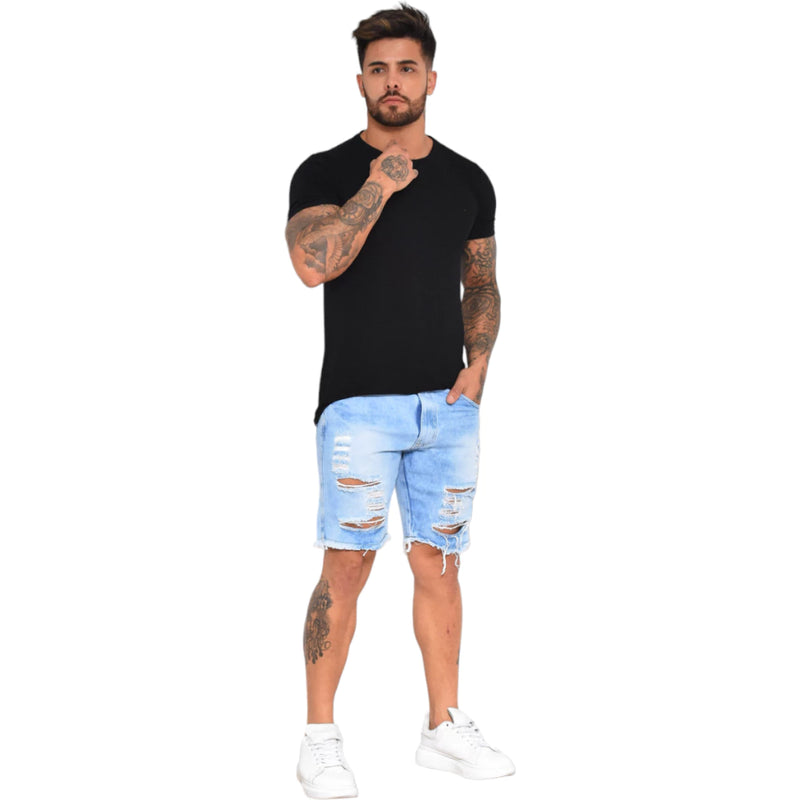 Bermuda Jeans Destroyed Rasgada Masculina Verão