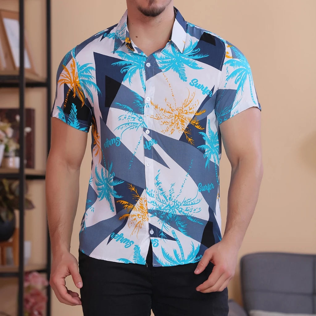 Floral Printed Hawaiian Beach Shirts Comfortable Short Sleeve Summer