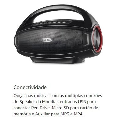 Caixa De Som Alto Falante Mondial Monster Sound II SK-07 Bivolt Potência 60W RMS Portátil Com Bluetooth Entradas Diversas Preto/Vermelho