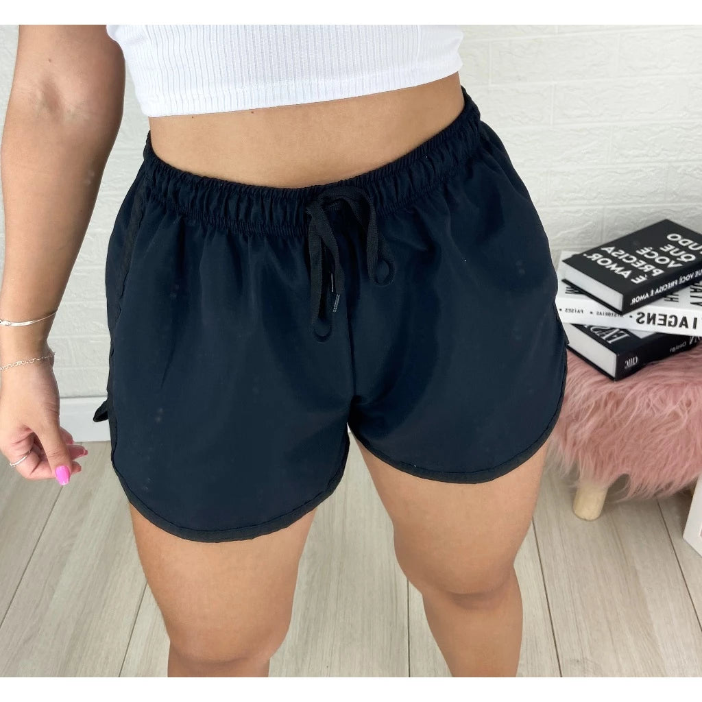 Short Feminino Plus de Tactel com Cadarço Praia Academia Caminhada Confortável