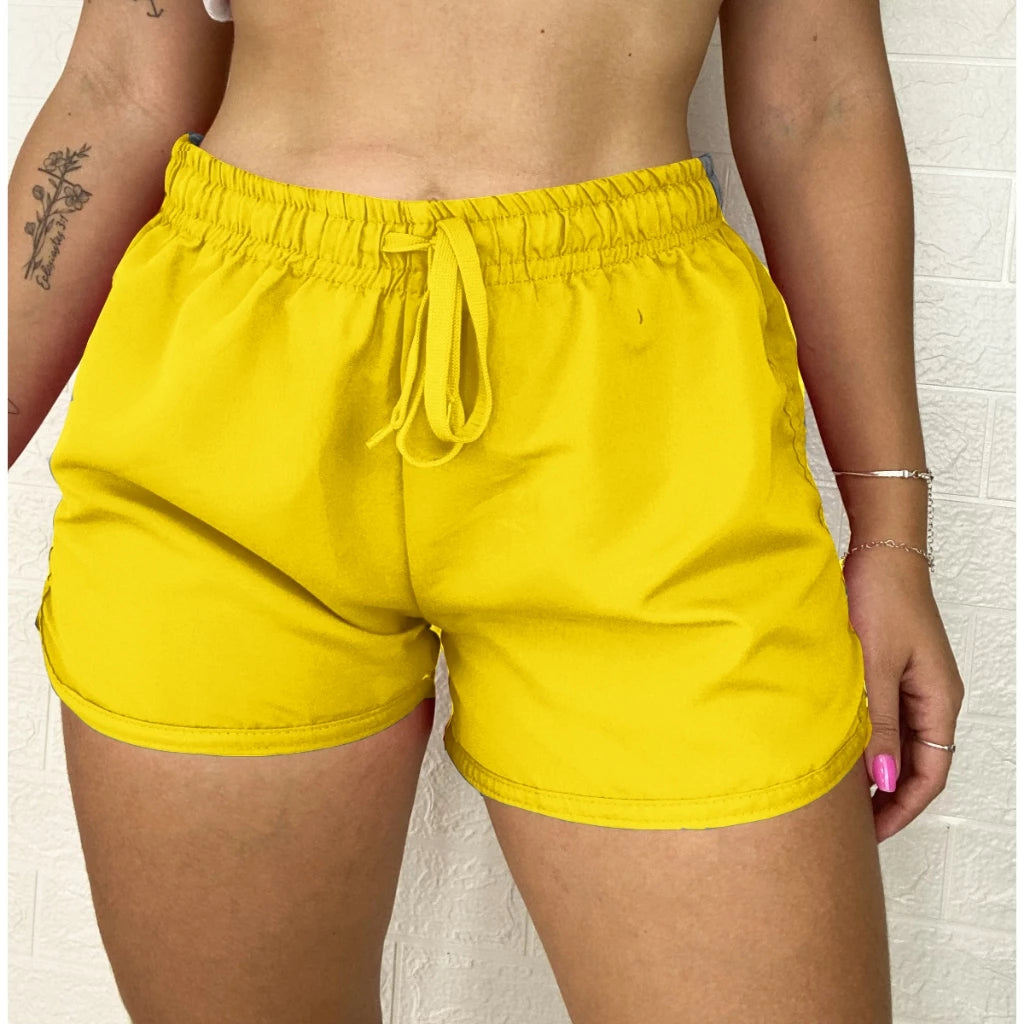 Short Feminino Plus de Tactel com Cadarço Praia Academia Caminhada Confortável