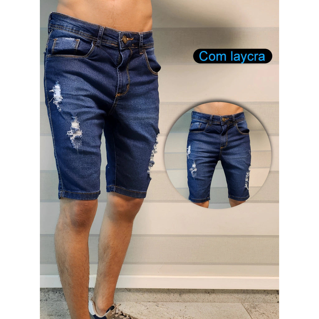 Men's denim shorts WITH LYCRA DESTROYED LIGHT DARK