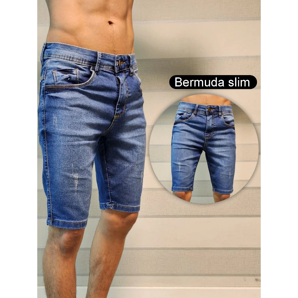 Men's denim shorts WITH LYCRA DESTROYED LIGHT DARK