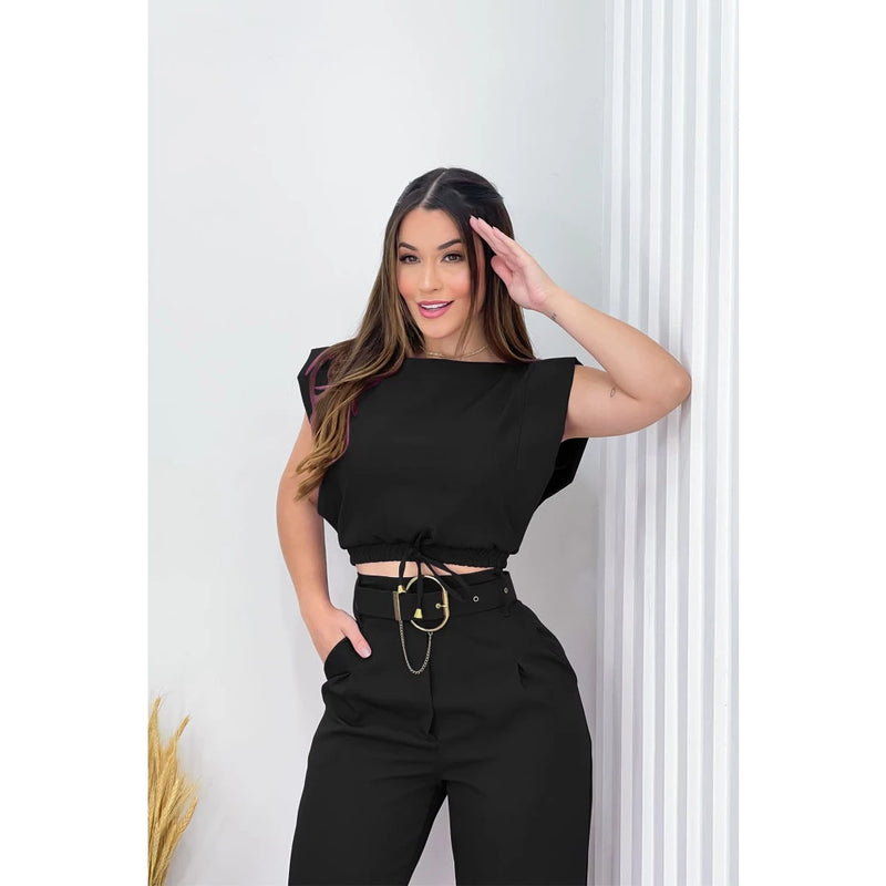 Conjunto Feminino de Calça Alfaiataria Moda Blogueira