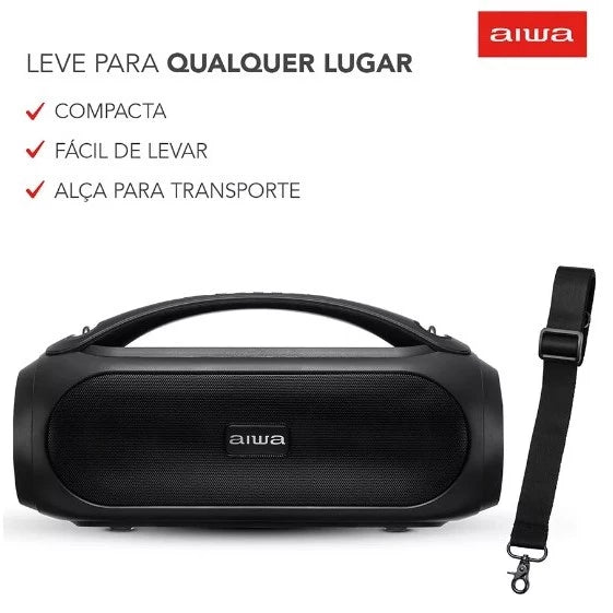 Caixa De Som Boombox Aiwa Mondial TWS Bluetooth 5.1 Bivolt 50W RMS Resistente a Água 3 Luzes + Alça De Transporte AWS-BBS-02 Preto