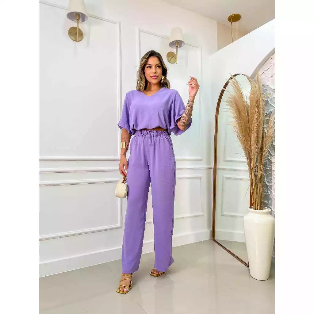 Conjunto Feminino Duma Com Calça Wedi Leg Pantalona