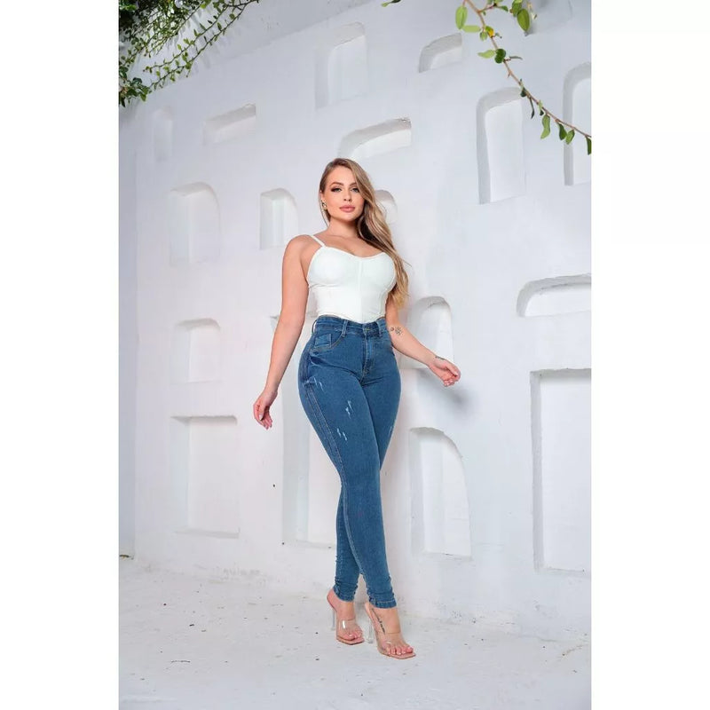 Calça jeans feminina sem bolso levanta bumbum com Lycra Premium