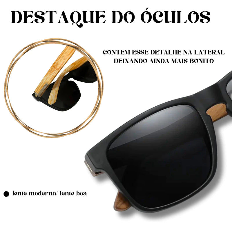 Óculos de Sol Madeira de Bambu Masculino Premium Quadrado